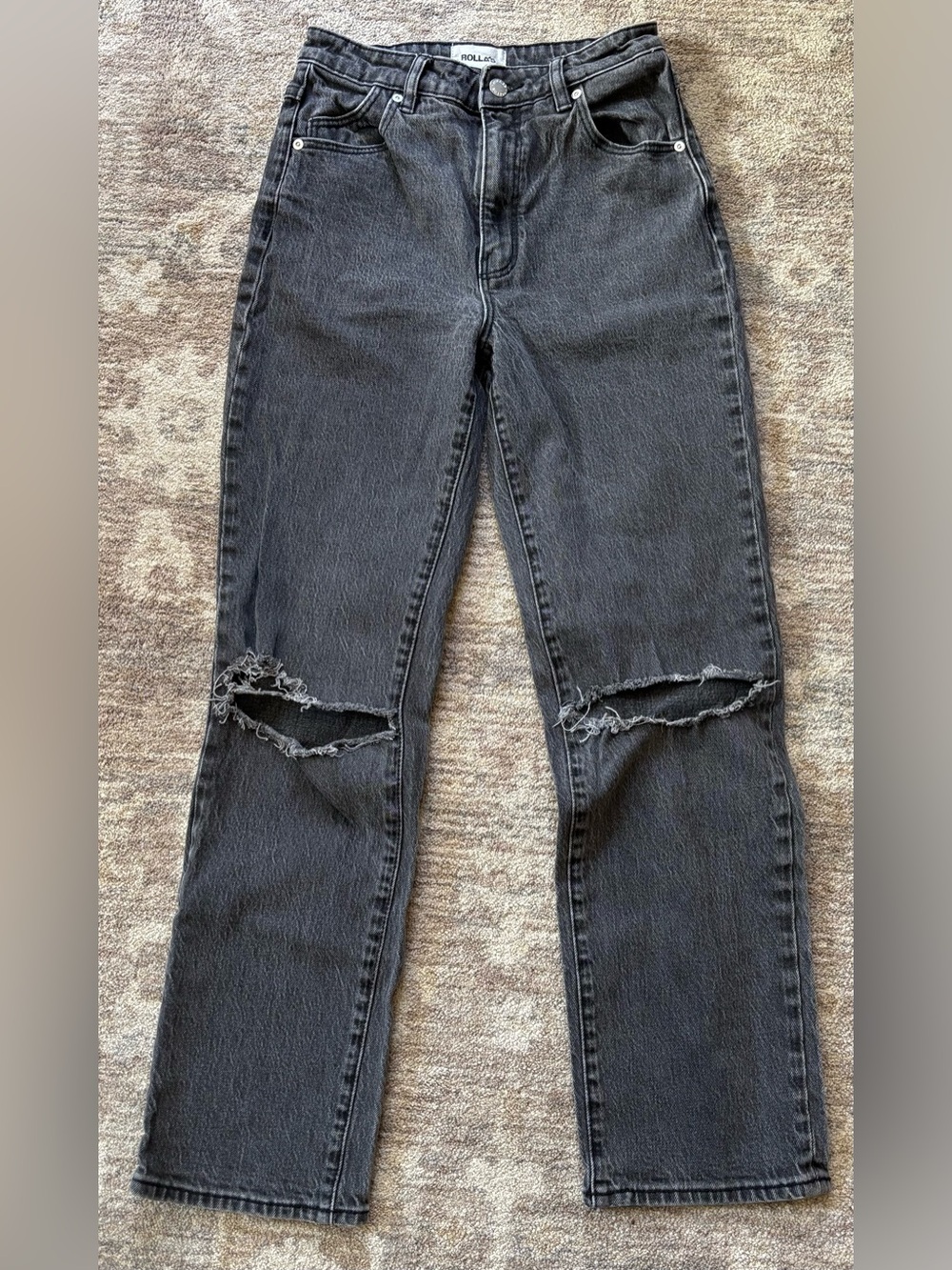 ROLLA'S Black Straight Leg Ripped Jeans